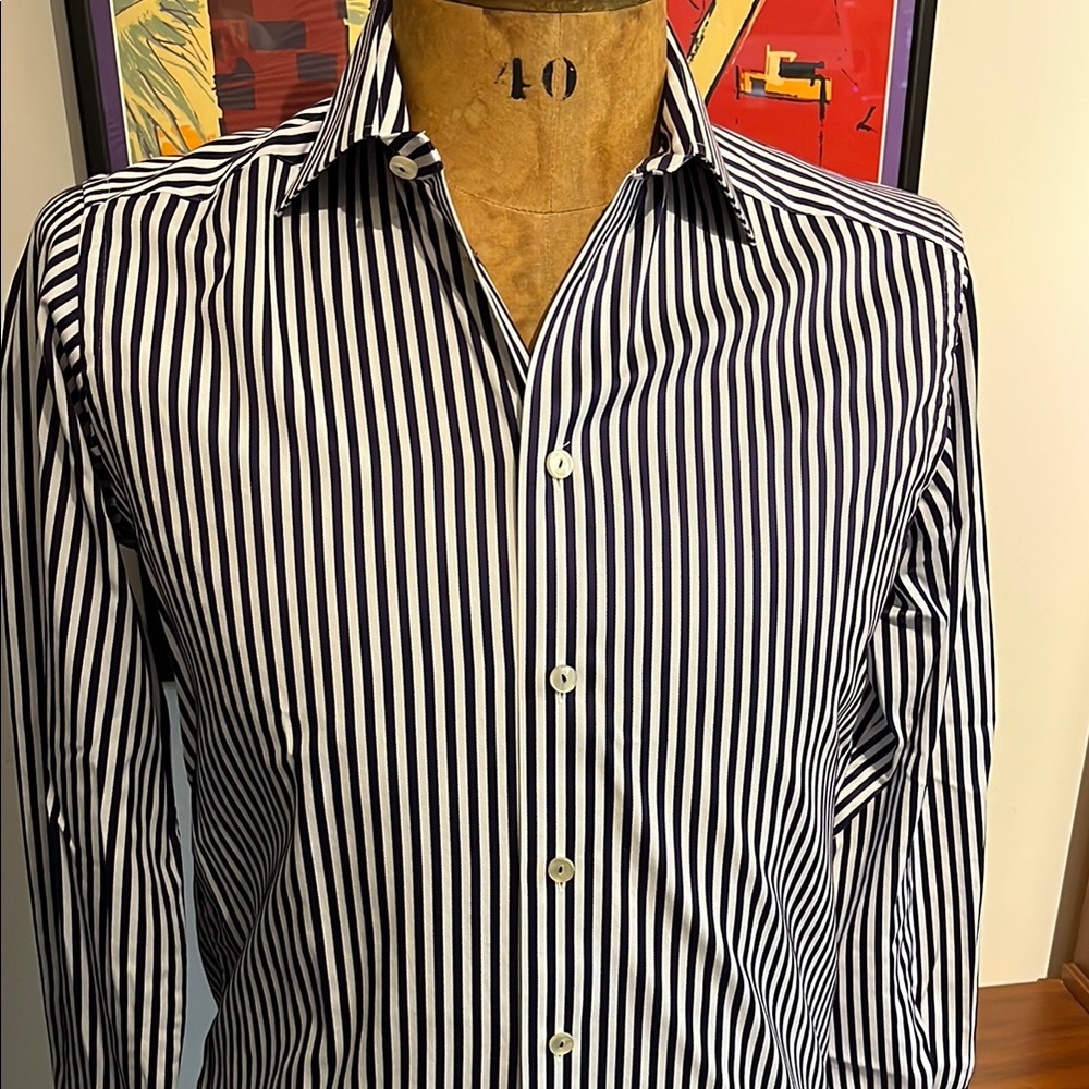 Eton Black and White Dress Shirt with Bold Stripes